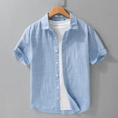 Summer Mens Clothing Simple Versatile Short-sleeve Shirt