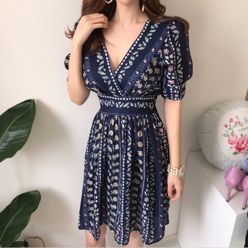 Vintage Pineapple Print Collar Dress With Lining