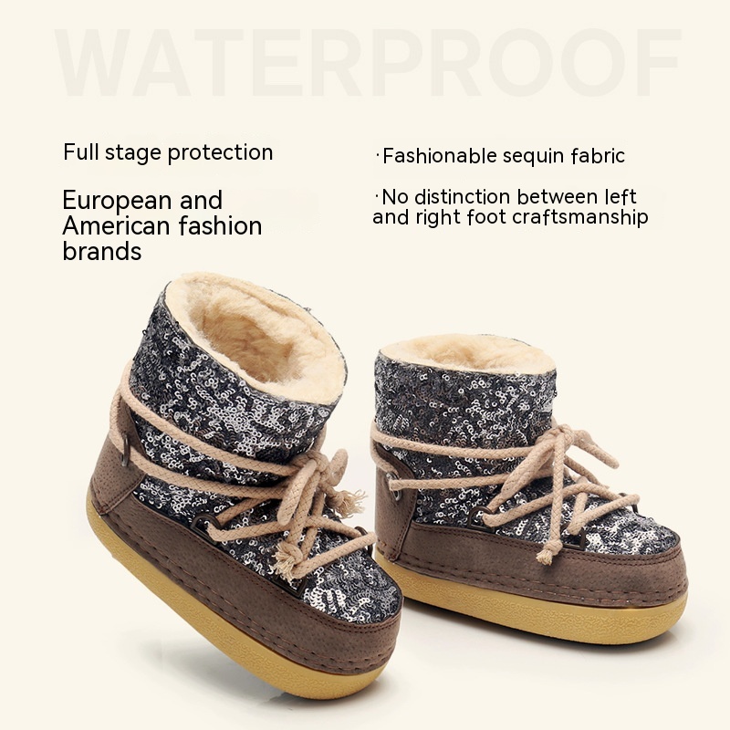 Children's Snow Boots Women's Winter Warm Fleece-lined Sequins — foto 7