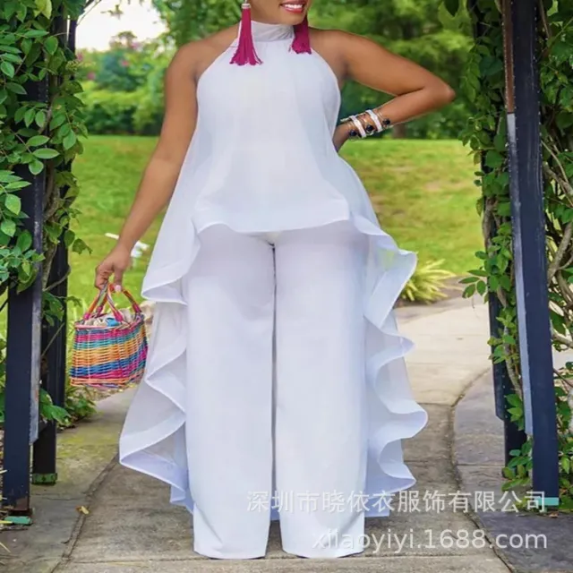 European And American Solid Color Temperament Commute Strap Type Fashion Sleeveless Midi Skirt Suit Trousers White - Shop at LoveMi