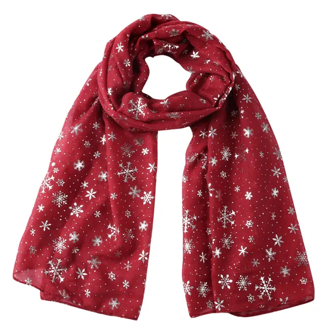 Scarf Christmas Gift Snowflake Hot Silver Dot Scarf Wine Red - Shop at LoveMi