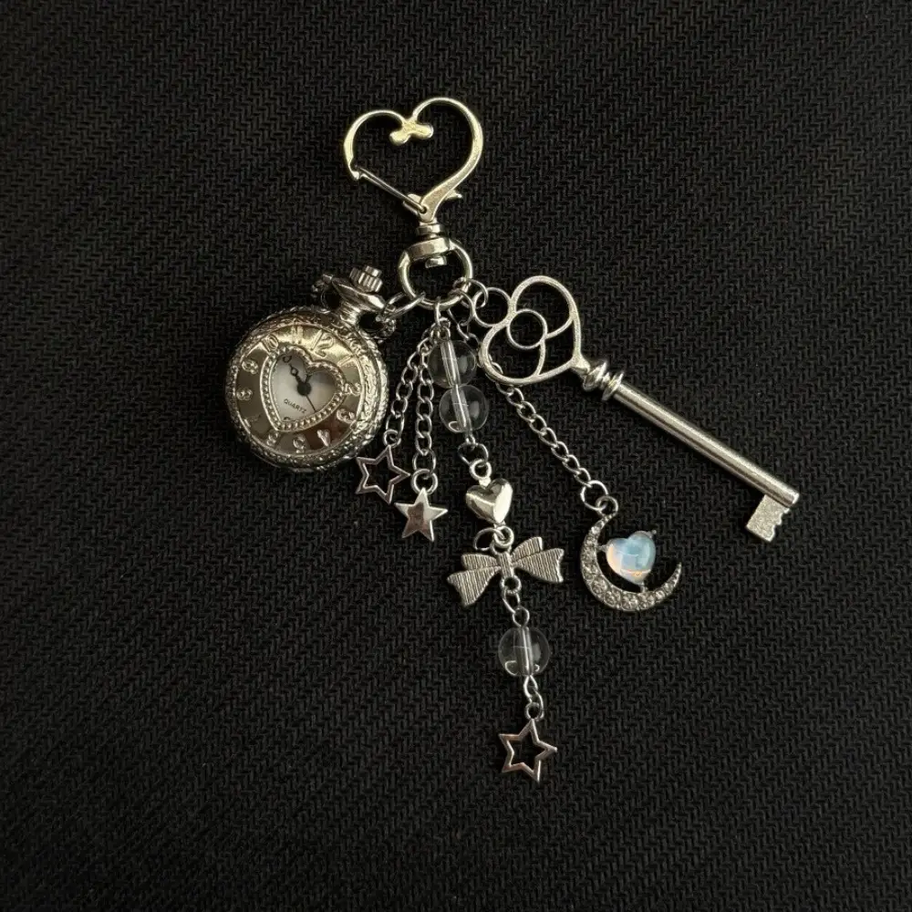 Metal Heart Watch Keychain Retro Pocket Watch Pendant