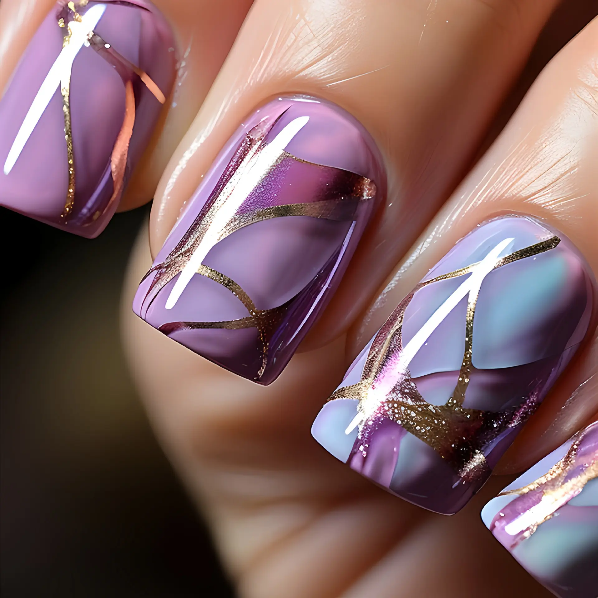 European And American Style Mid-length Purple Striped