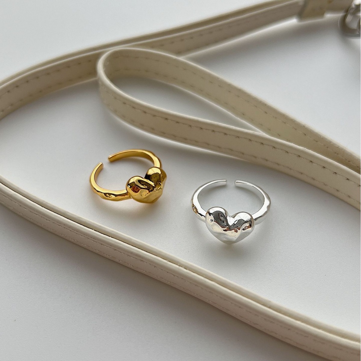 Peach Heart Ring Years Trace Texture Silver