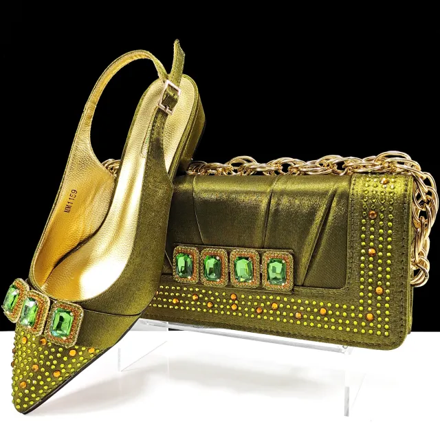 Women's Shoes And Bags Suit Pointed Toe Low Heel Shoes Rectangular Soft Clutch Olive - Shop at LoveMi