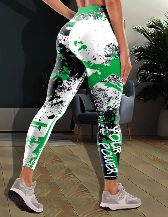 New Printed Sports Fitness High Waist Tight Yoga Pants Bstm0106 Army Green - Shop at LoveMi