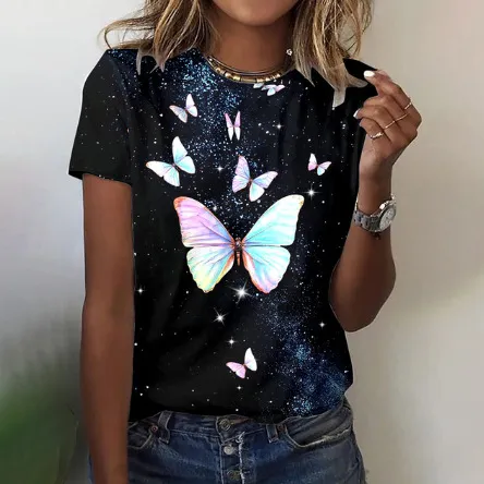 Women's Butterfly Colorful Printing Short Sleeve Style3 - Shop at LoveMi