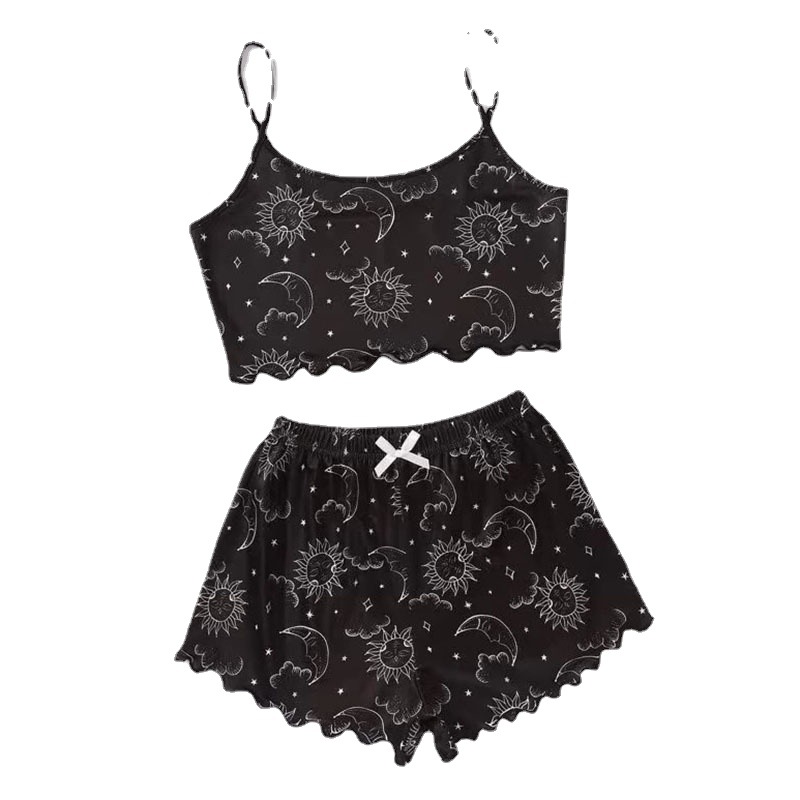 Printed Sleeveless Suspender Shorts Women's Home Leisure Suit