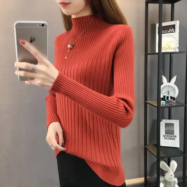 Slim Fit Slimming Inner Knitted Bottoming Shirt Women's Long Sleeve Red - Shop at LoveMi