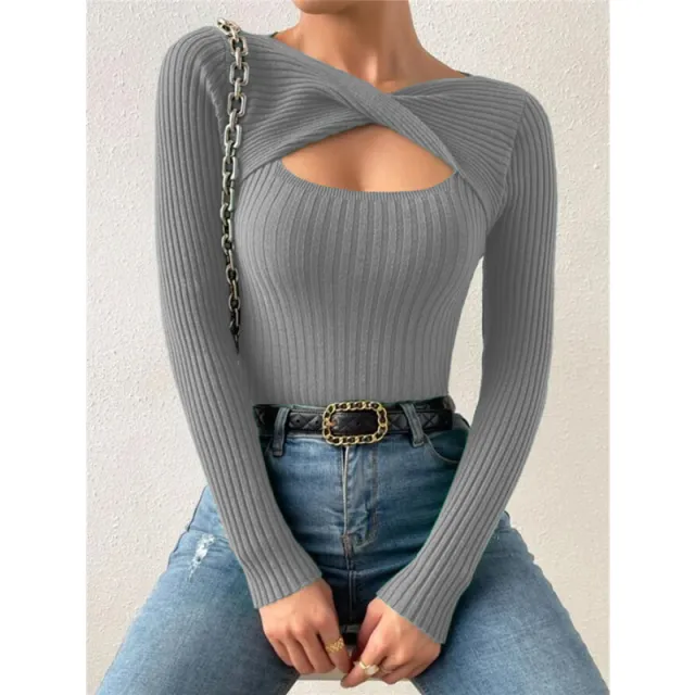 European And American Irregular Hollow Pullover Sweater Gray - Shop at LoveMi
