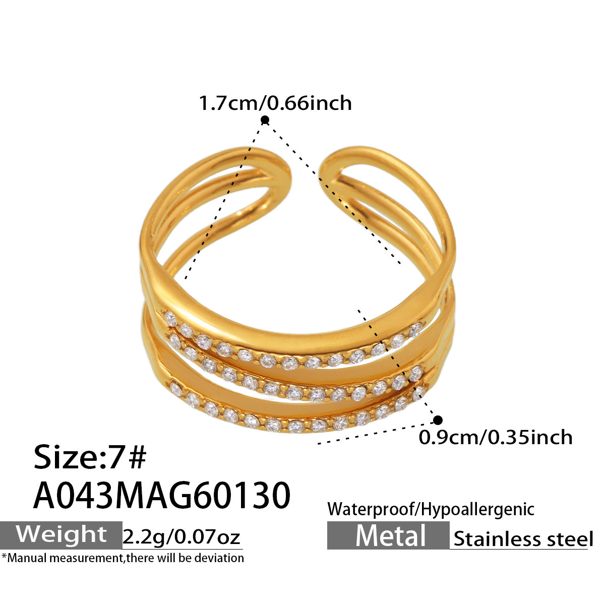 Gold-Plated Zircon Open Ring, picture 4 of 4