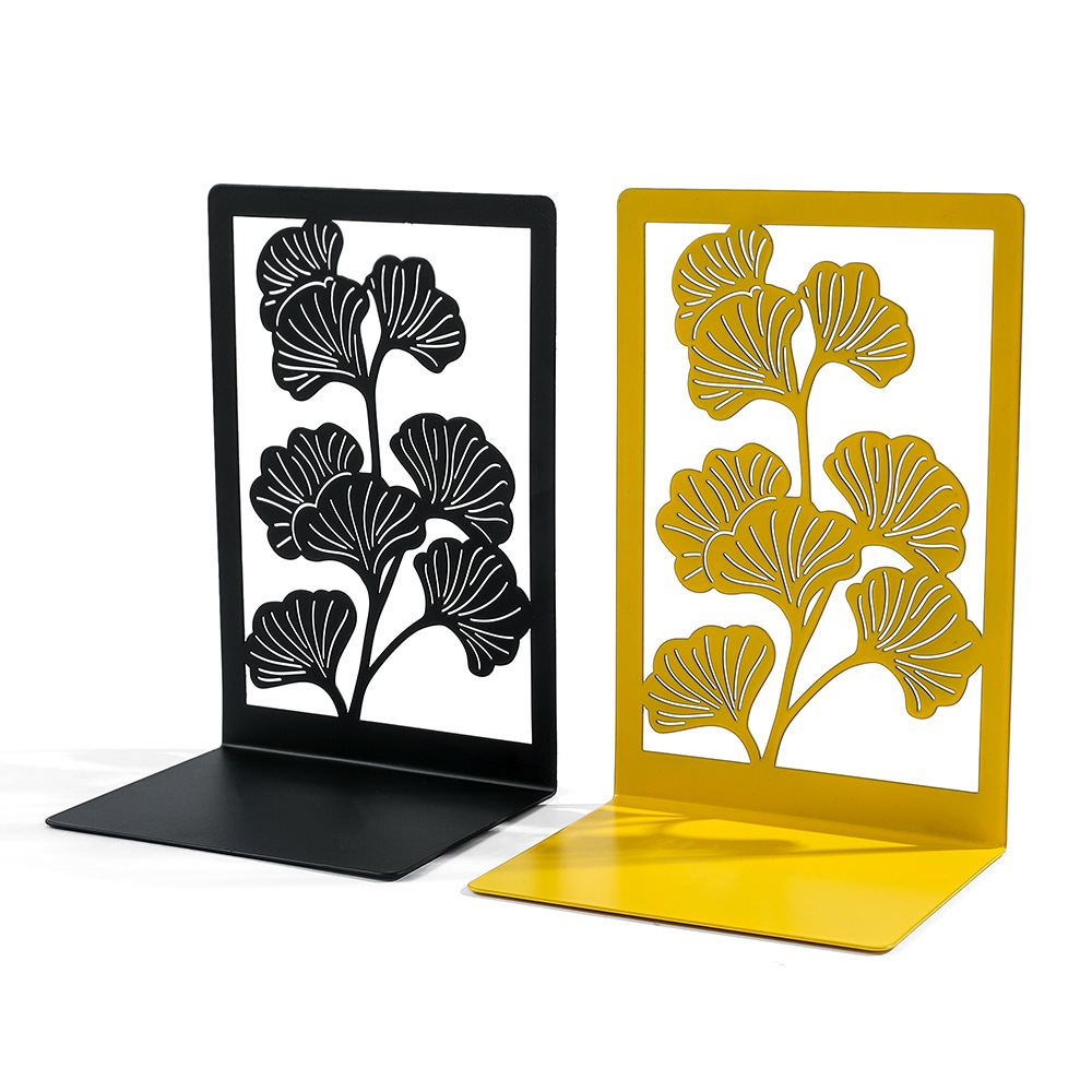 Metal Ginkgo Leaf Bookends, Pair