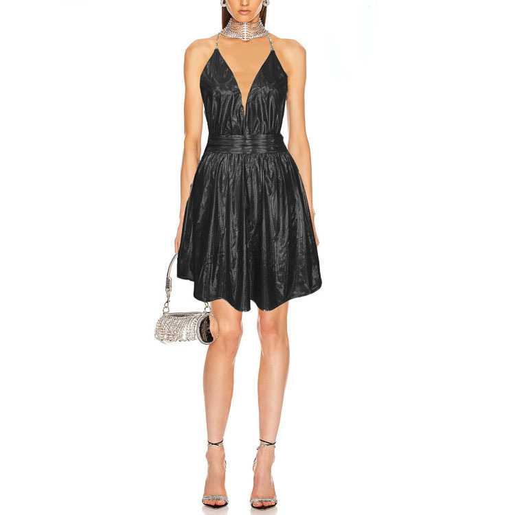 Women's Nightclub Deep V Halter Backless Diamond Dress