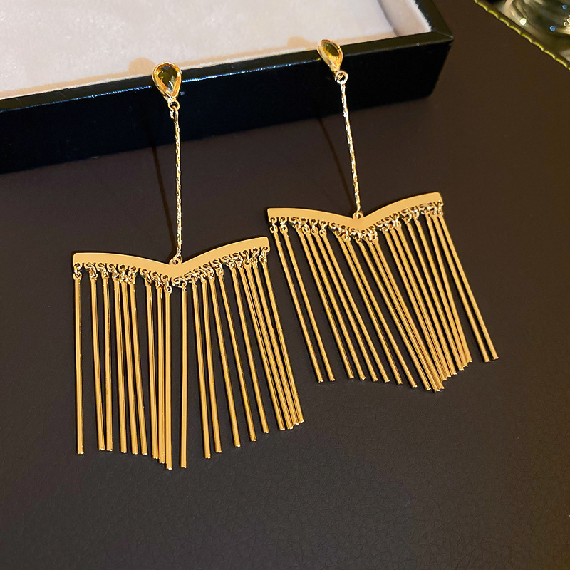 Silver Needle Metal Long Fringe Earrings