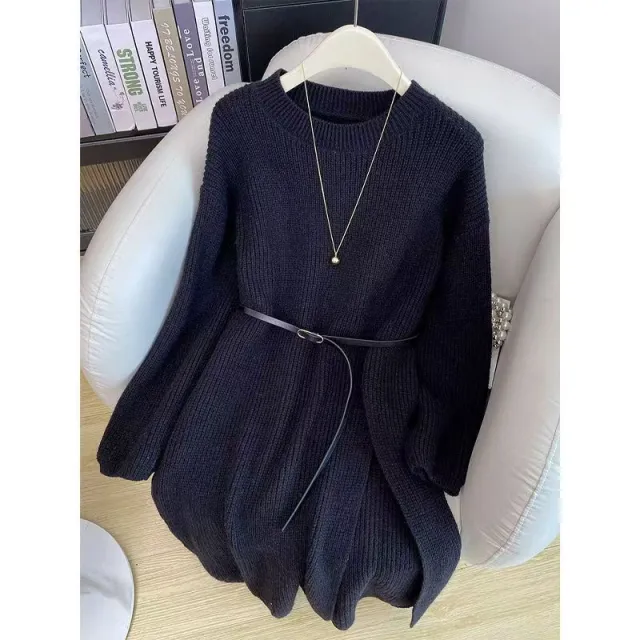 Winter Outfit A Full Set Of French Retro Dresses For Women Black Belt - Shop at LoveMi