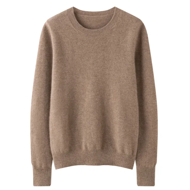 Round Neck Loose Knitted Long Sleeves Women Purple Cashmere - Shop at LoveMi