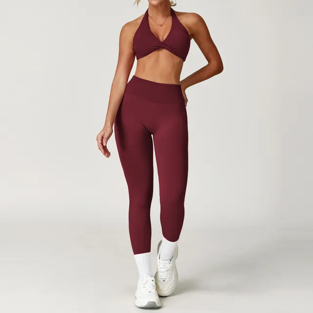 Winter Tight Beauty Back Yoga Suit Quick drying Workout Clothes Outdoor Running Sports Suit Female 8503 Cherry Red - Shop at LoveMi