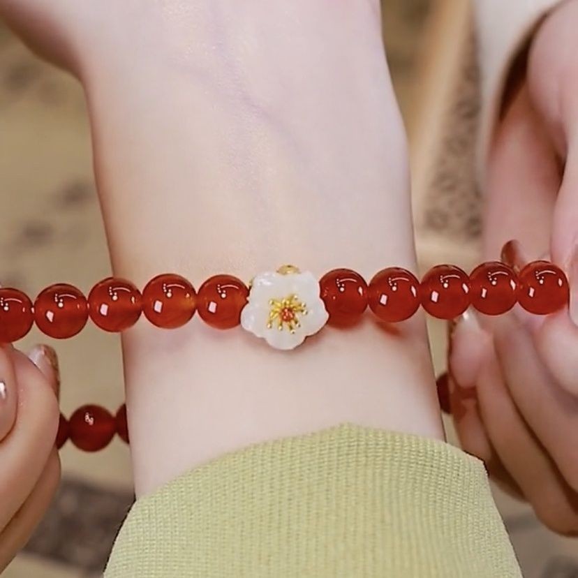 Lucky Flower Natural Red Agate Chalcedony Bracelet