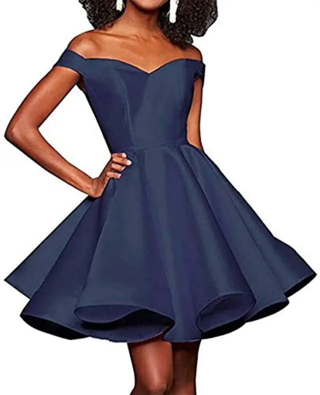 Off the shoulder Short Slimming Satin Ball Dress Navy - Shop at LoveMi