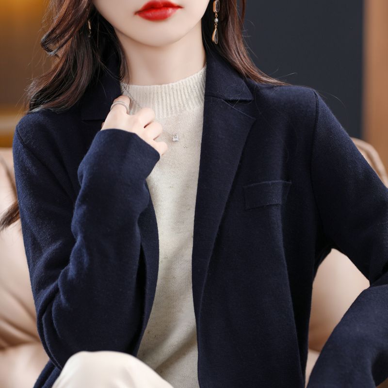 Womens Casual Loose-fitting Solid-color Knit Cardigan