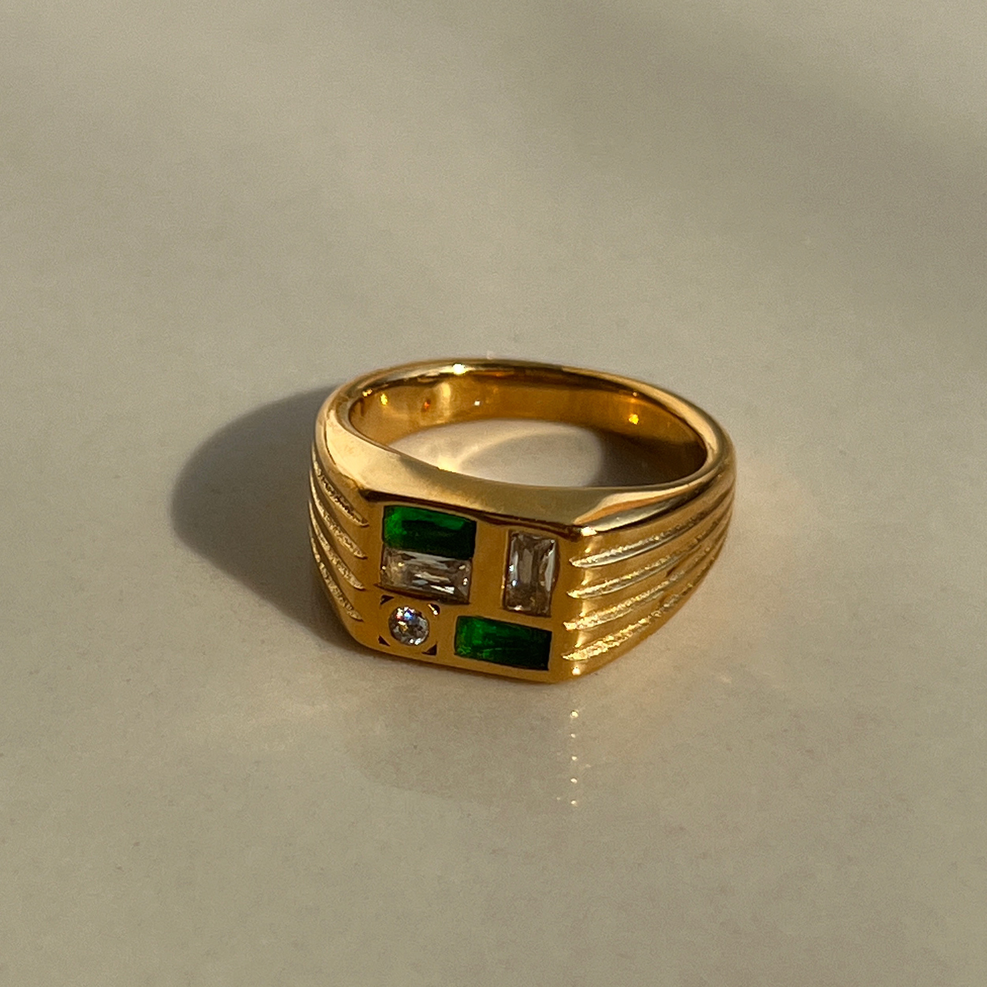 Women's Titanium Steel Square Green Zircon Retro Ring