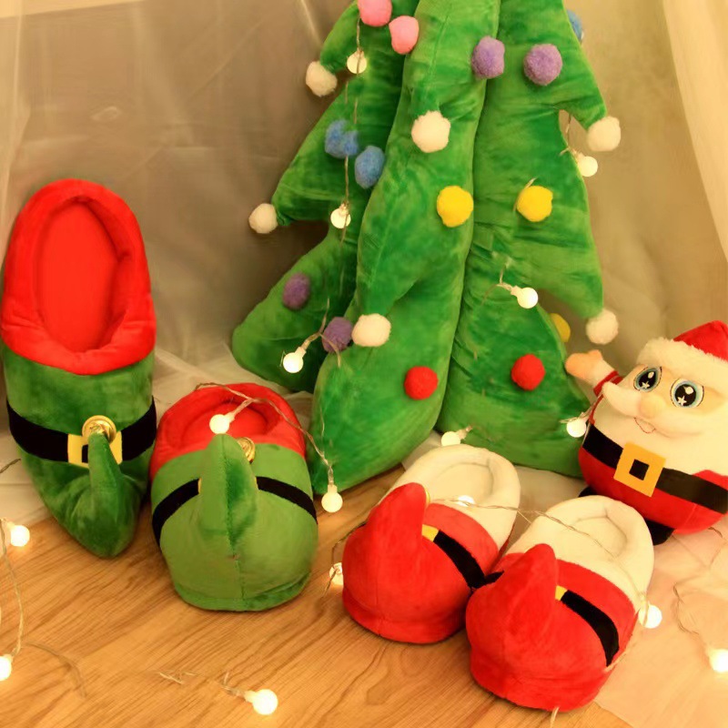Christmas Parent-Child Home Cotton Slippers - Autumn/Winter Christmas Couple Thick-Soled Wooden Floor Indoor Cotton Slippers - Factory Wholesale