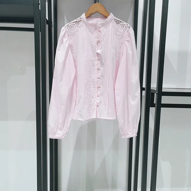 Romantic Stitching Lace Shirt Ruffled Double Layer Ruffled Skort Suit Pink Long Sleeve Top - Shop at LoveMi