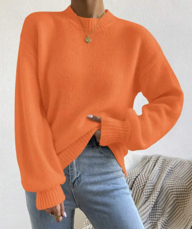 Pure Color Half Collar Leisure Pullover Sweater Women's Long sleeved Sweater Orange - Shop at LoveMi