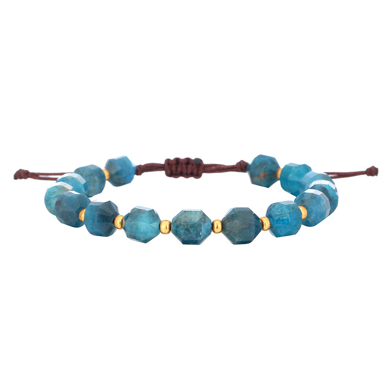 New Blue Apatite Natural Stone Barrel Section Round Beads Hand Weaving Bracelet