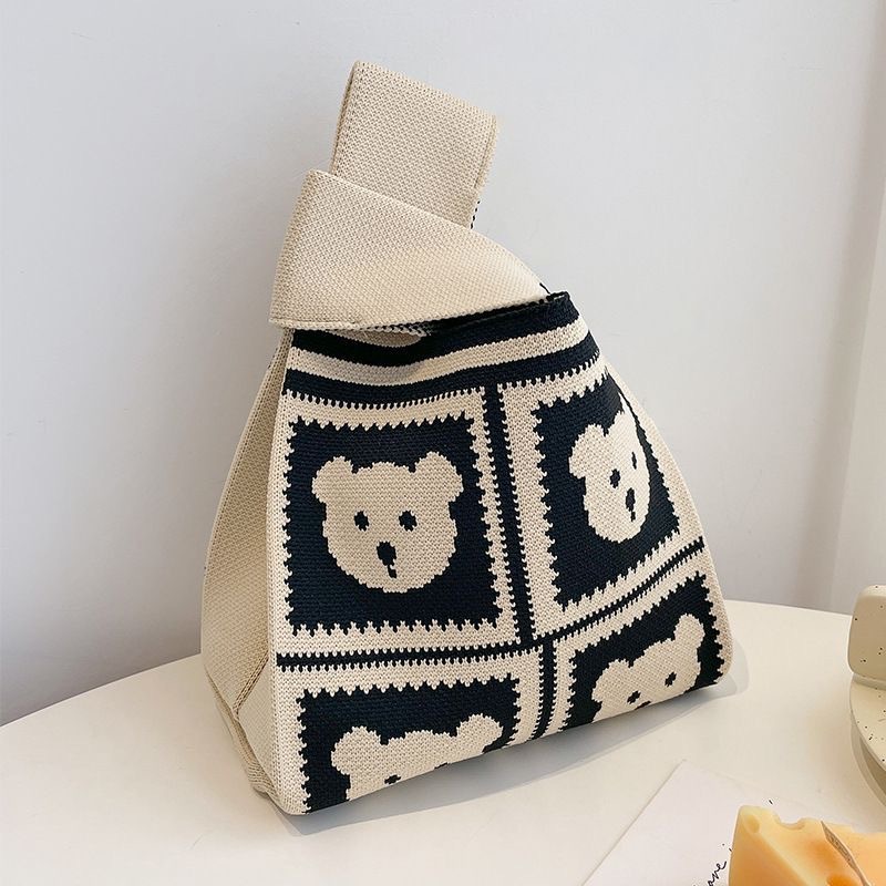 Contrast Color Striped Checkerboard Knitted Shopping Handbag — foto 23