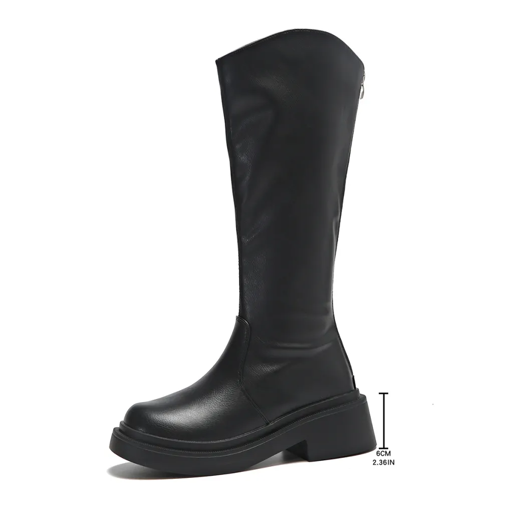 Round-Toe High-Heel Over-the-Knee Boots With Back ZipperComfortable And Minimalist Style - Black