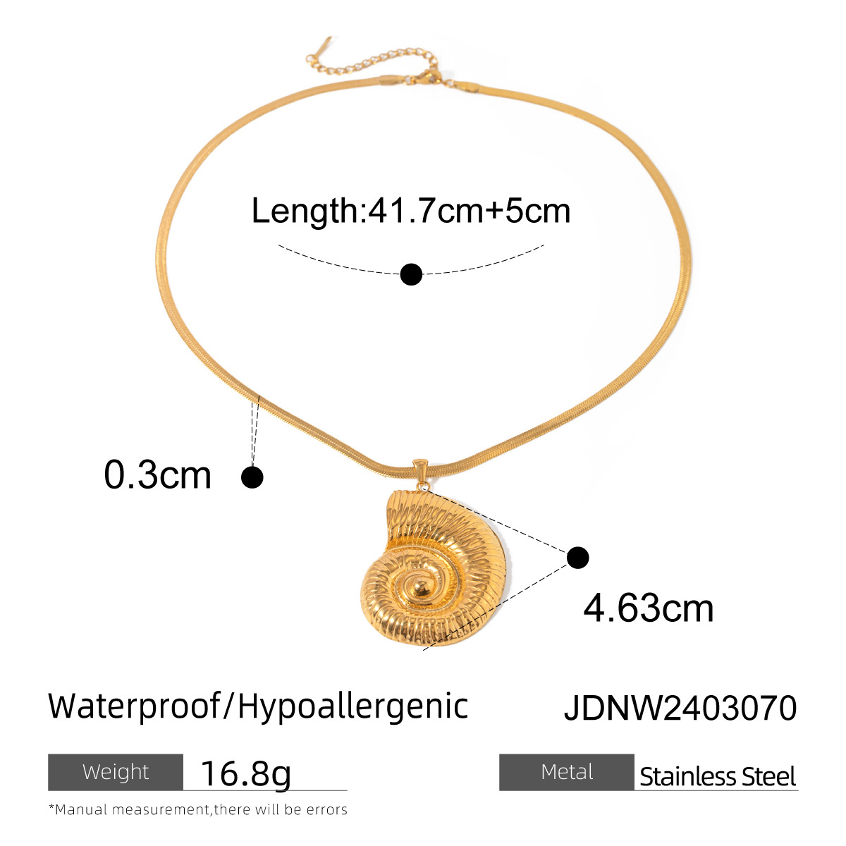 18K Gold Stainlesschain Like Flat Snake Conch Accessories Necklace