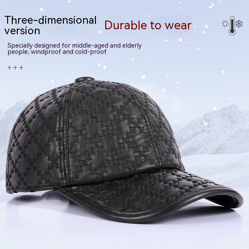 Full-grain Sheepskin Korean Style Small Plaid Hat Men — foto 6