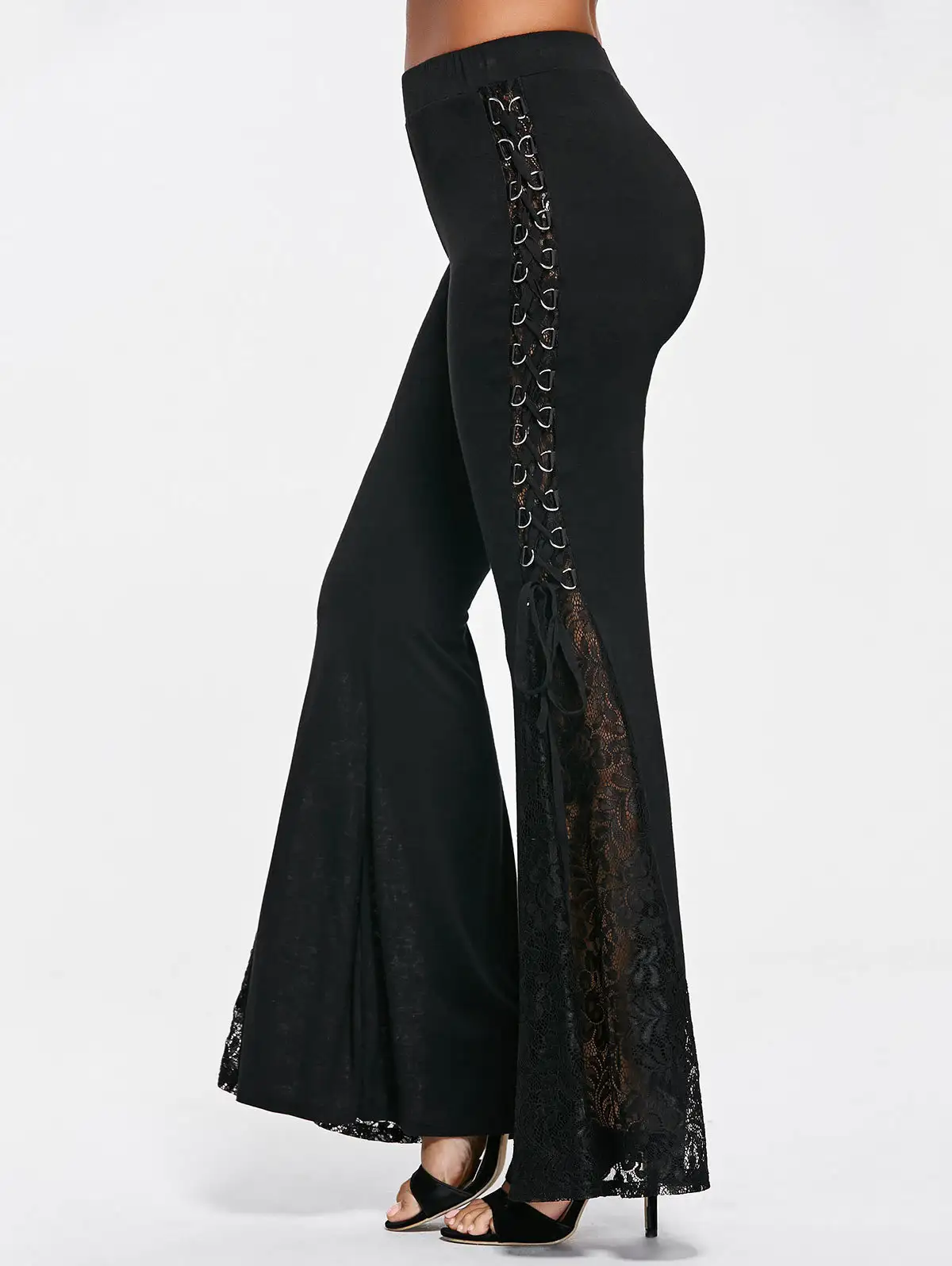 Womens Flared Pants With Lace Trim