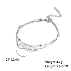 Women's Bohemian Infinite Symbol Anklet Stainless Steel Double Layer Bead Necklace Beach Anklet - Steel Colour - View 1