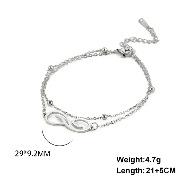 Women's Bohemian Infinite Symbol Anklet Stainless Steel Double Layer Bead Necklace Beach Anklet Steel Color - Shop at LoveMi