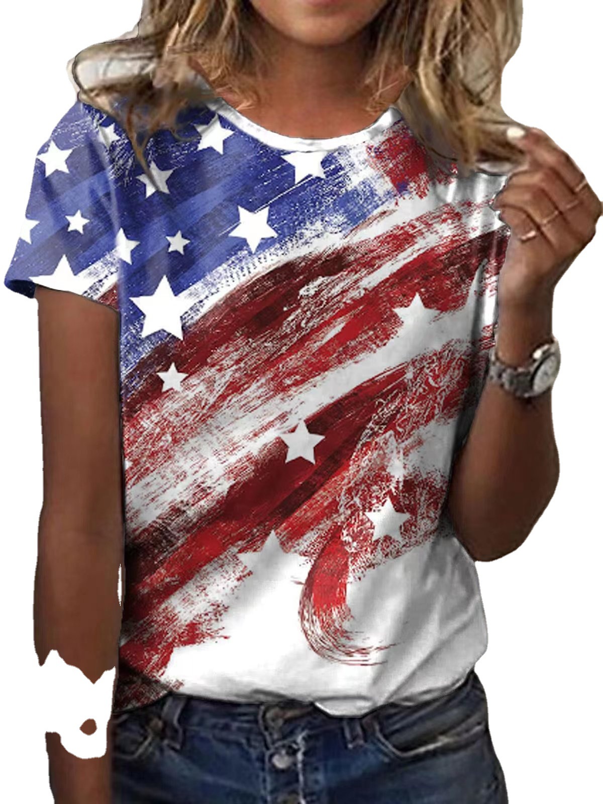 Summer Garden Collar Printed White Short Sleeve Round Neck