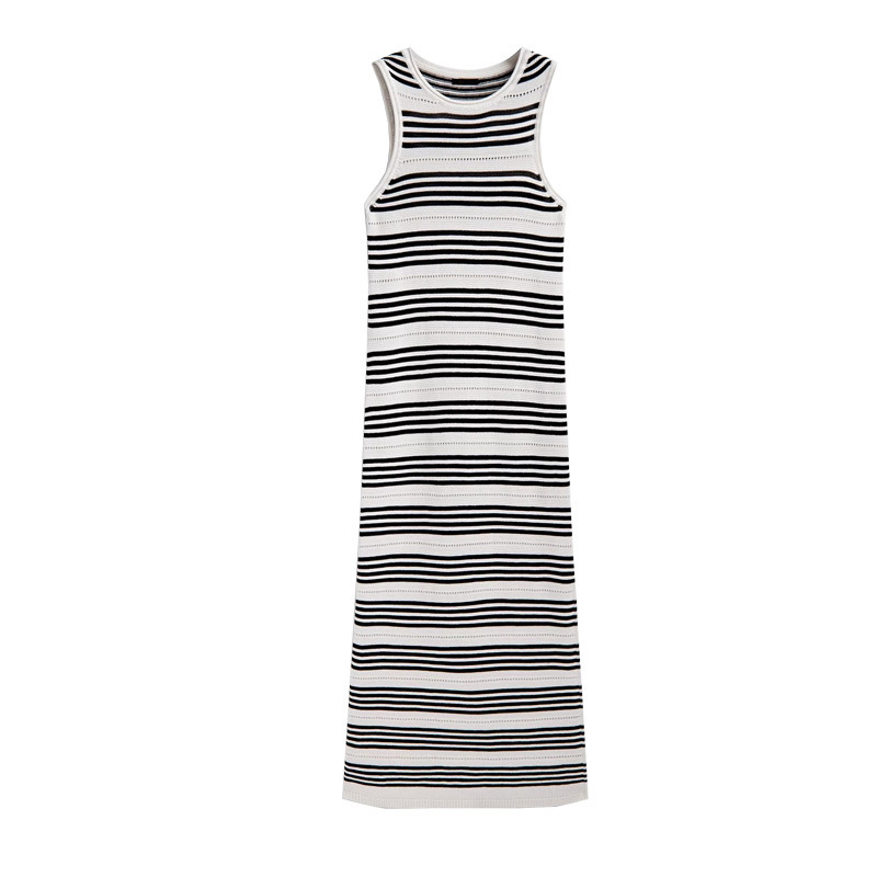 Striped Knitted Sleeveless Long Dress