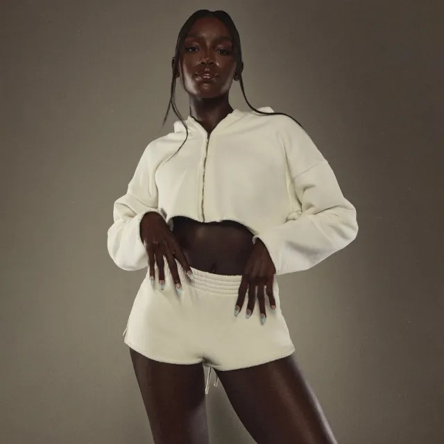 Hooded Short Navel Solid Color Long sleeve Zipper White - Shop at LoveMi