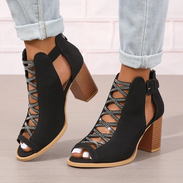 Fashion Large Size Women's Chunky Heel Shoes High Heel Sandals Black - Shop at LoveMi