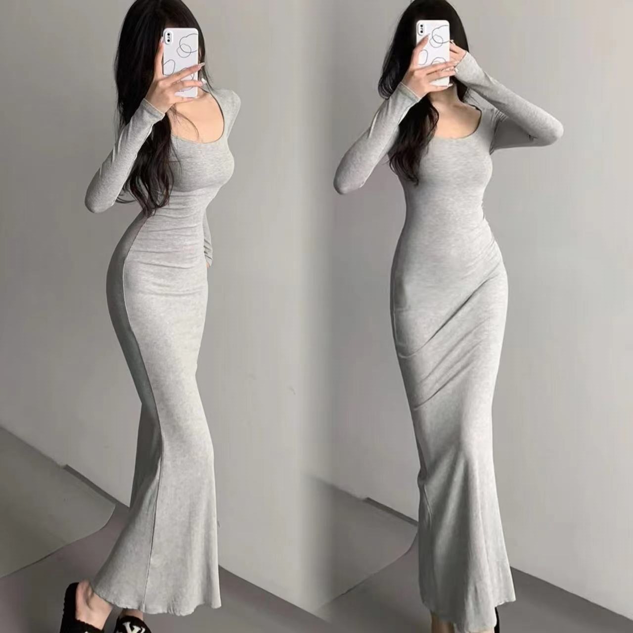 Slim Fit Square Neck Dress For Women