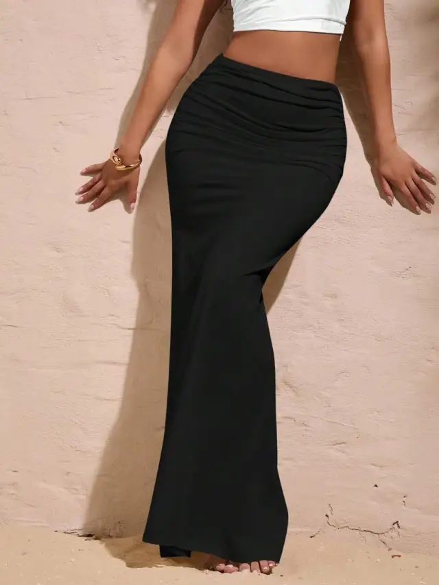 Womens Stylish Figure hugging Mermaid Pleated Skirt Black - Shop at LoveMi