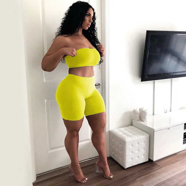 High Elastic Tight Elastic Small Tube Top Shorts Two piece Set Yellow - Shop at LoveMi