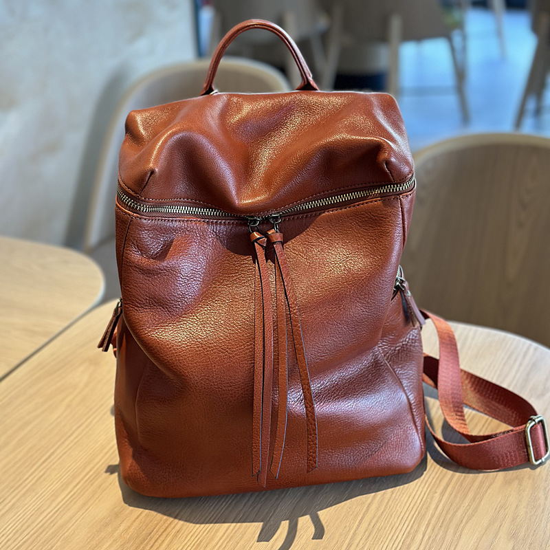 Womens Retro Genuine Leather Large-Capacity Backpack