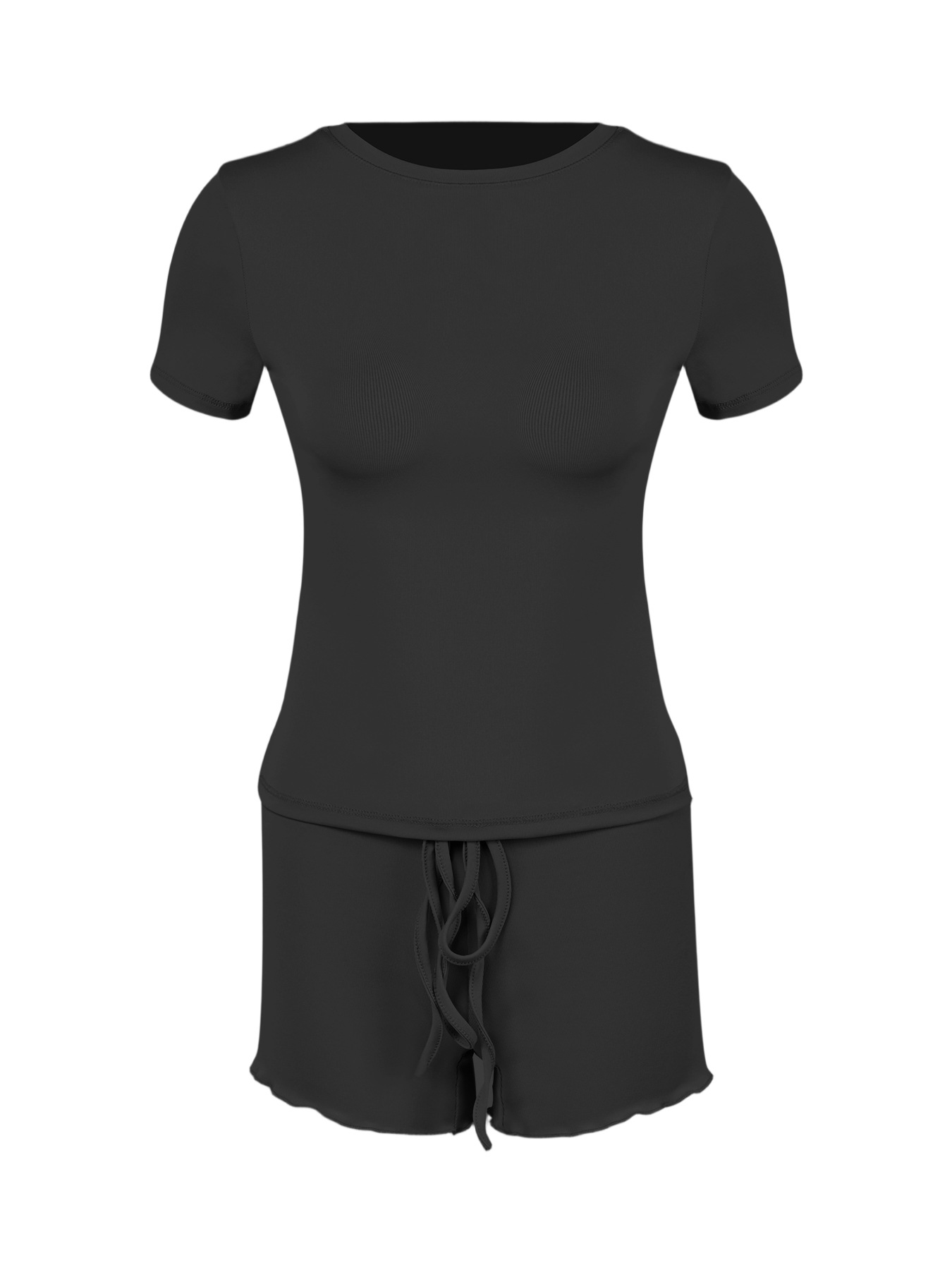 Womens Stylish Form-fitting Short-sleeve Set With A Crew Neck