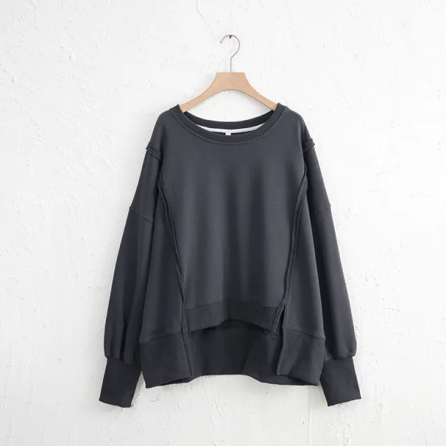 Female Loose And Irregular Niche Sweater Top Dark Gray - Shop at LoveMi