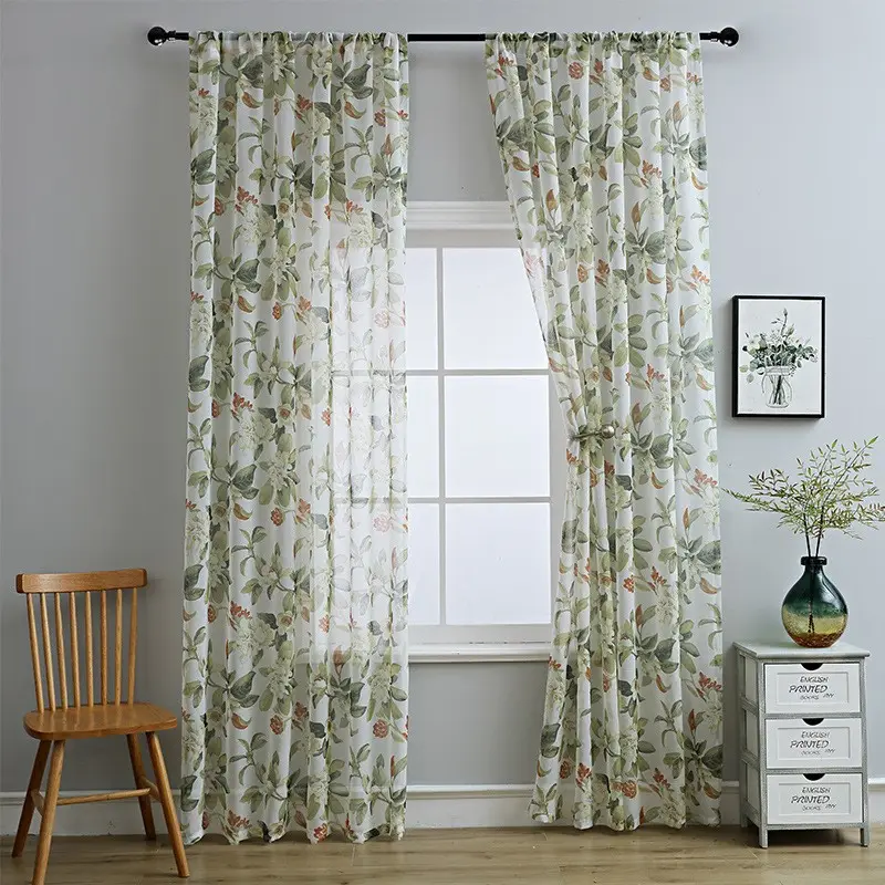 American-style Printed Cotton And Linen Window Sheer