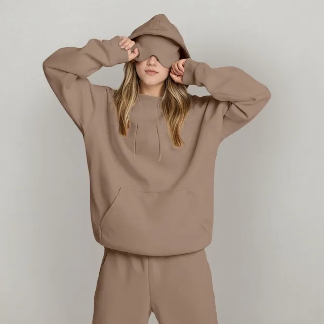 Women's Fashion Solid Color Hooded Top Camel - Shop at LoveMi
