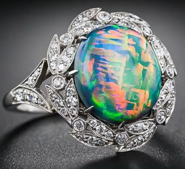 Green Opal White Zircon Fashion Ring Ajz2213 Silver - Shop at LoveMi