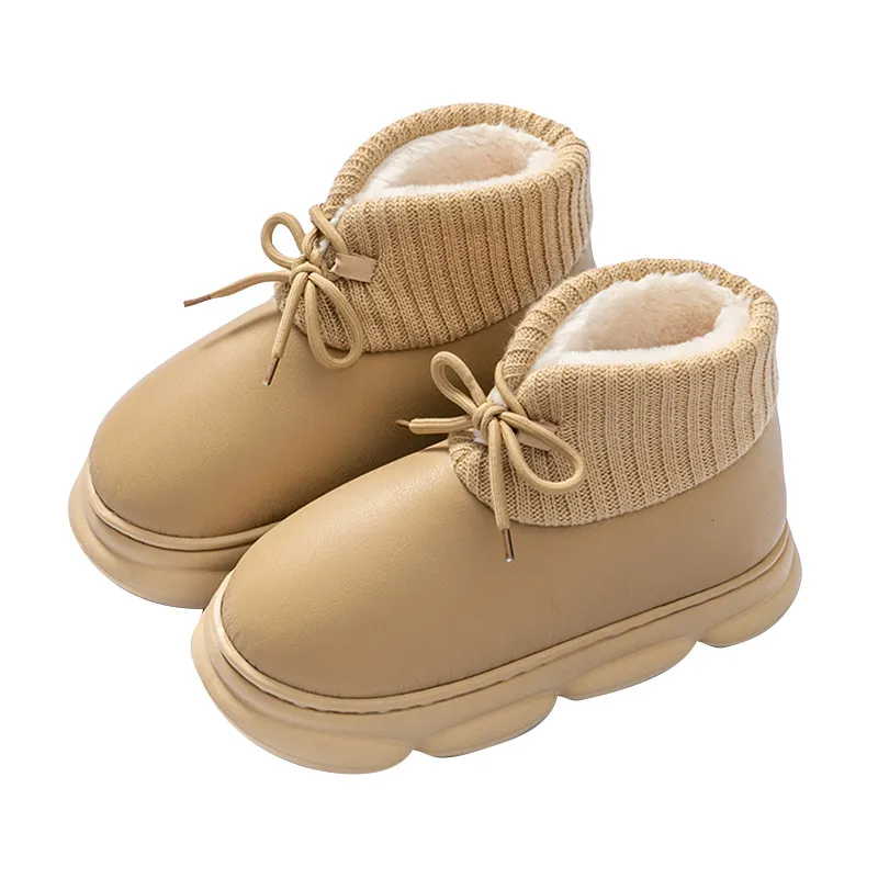 Autumn And Winter New High-top With Velvet Insulated Cotton-padded Shoes Women's Home - Khaki